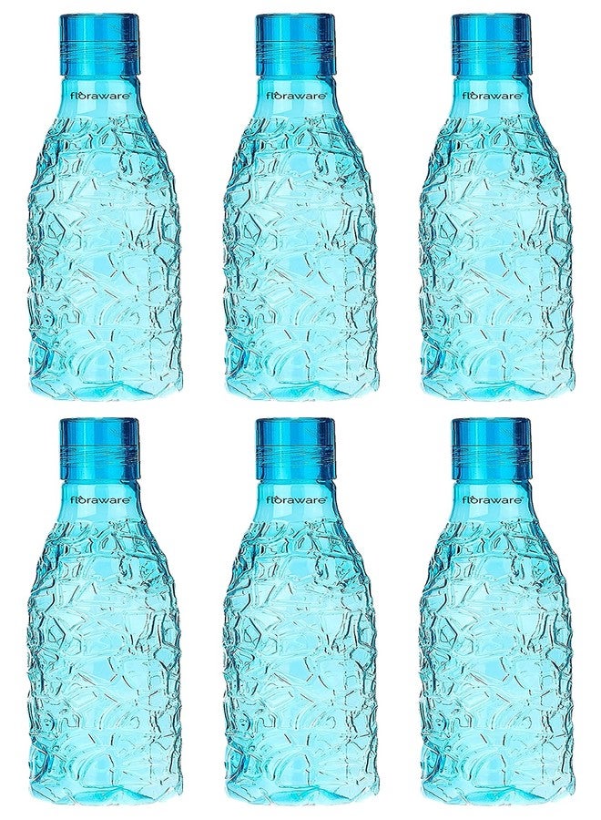 Floraware Food Grade Premium Plastic Fridge Round Water Bottle, Drinking Bottle, 1000ml Pack of 6, Blue - Image 1
